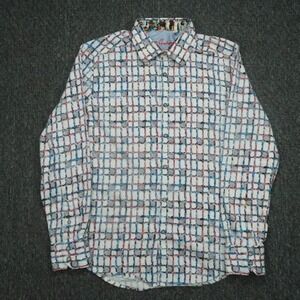 Robert Graham Shirt Mens Large White Abstract Check Classic Fit Long Sleeve
